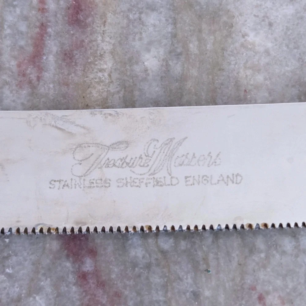 VTG Treasure Masters Sheffield England Bread Cake Knife White Faux Pearl Grip
